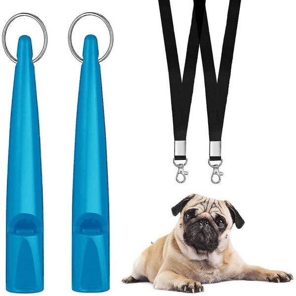 2 st Hundvissla för att sluta skälla grannars hund, tysta visselpipor lätt att bära, professionellt hundträningsverktyg med svart linne (ljusblå)