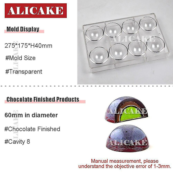 3D Polykarbonat Chokladformar Sfär Boll Bageri Kaka