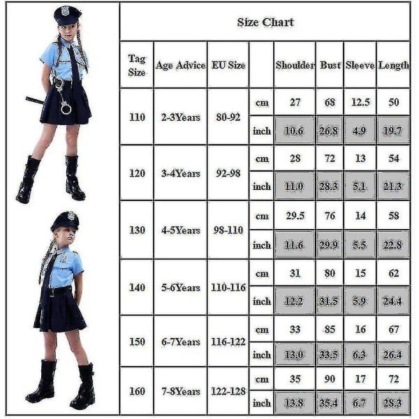 Pige Uniform Kostume Enkelt Stykke Fancy 3-4 Years