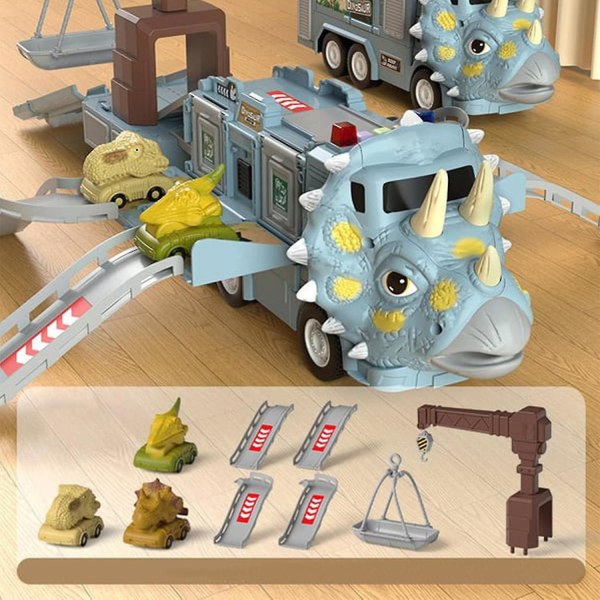 Dinosaur Transforming Engineering Truck Track Lekesett Med Lys Musikk Kid Toy