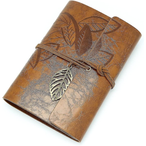 Retro Pu Leather Case Loose Leaf Blank Notebook Diary Gift, Creative Leaf Strap, A6 Dark Brown