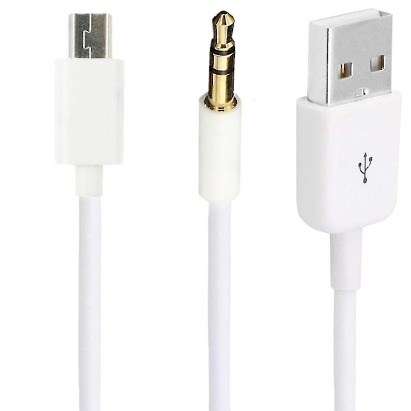 Gullbelagt USB-ladekabel til Mini B hann & 3,5 mm plugger lydkabel 100 cm White