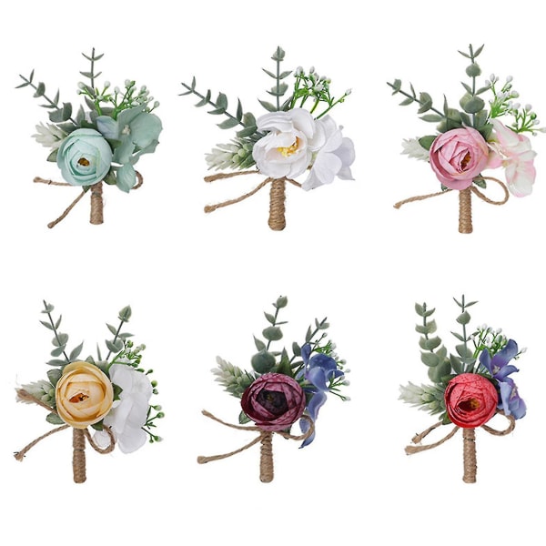 Brudbukett Corsage Handgjord Herr- och Damkostym Dekoration För Bröllop Baler Fester Pink