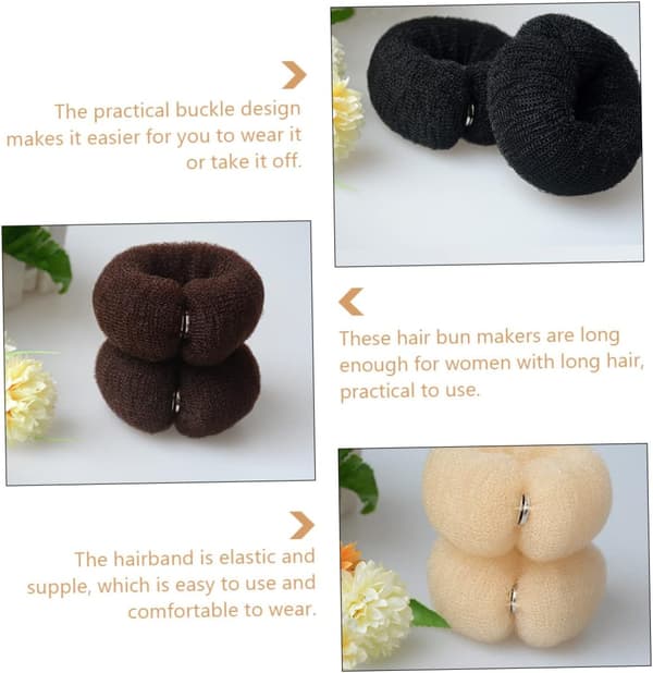 3 stk. elastiske hårelastikker Hår Donut Knold Maker Nylon Stylingværktøj til kvinder Spænde Sort Kaffe Elfenben Farver Egnet