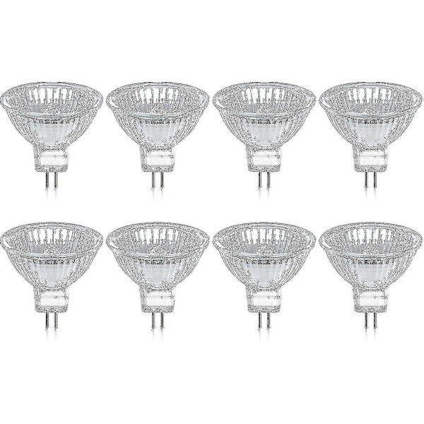 Paket med 8 Halogenlampor GU5.3 MR16 35W 12V Dimbar - Varmvit 2800K, 400 Lumen, Glaskupa Jz