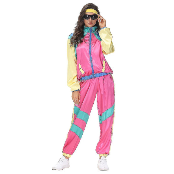 Herr dam 70-tal 80-tals outfit träningsoverall joggingsdräkt Fancy kostym tema Streetwear XL Female