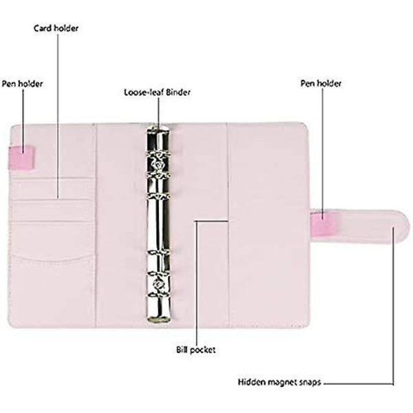A6-pärm i konstläder med 6 runda ringar, för A6-fyllningspapper (papper ingår ej) med magnetiskt spänne, budgetpärm, lavendel
