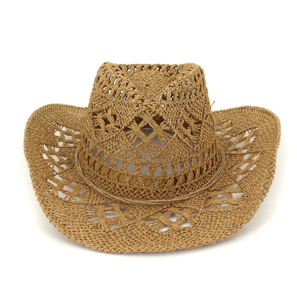 Unisex Cowboy Straw Hat Enkelt Cowgirl Hat Håndvevd Jazz Hat For Utendørs Khaki