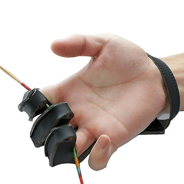 Bueskyttebeskytter Tre-Fingers Tab Handske Med Læder Håndledsrem Skydning Beskyttelse