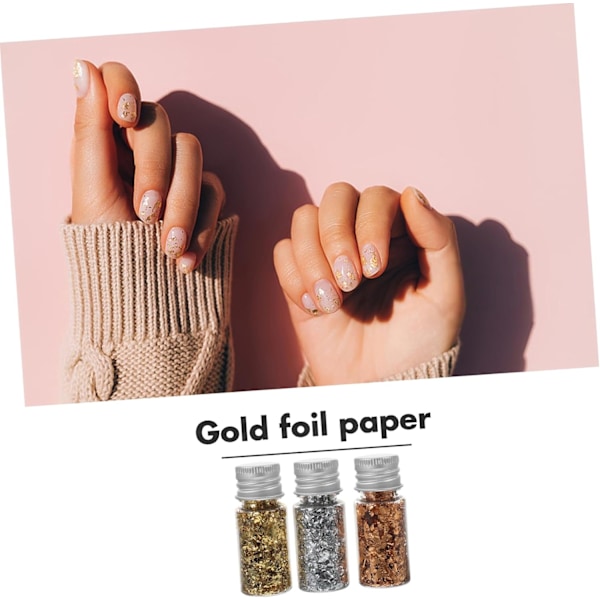 Guld Folie Dekorationer Kit Glitter för Naglar Guldflingor för Nagelkonst Set med Imitationsflingor