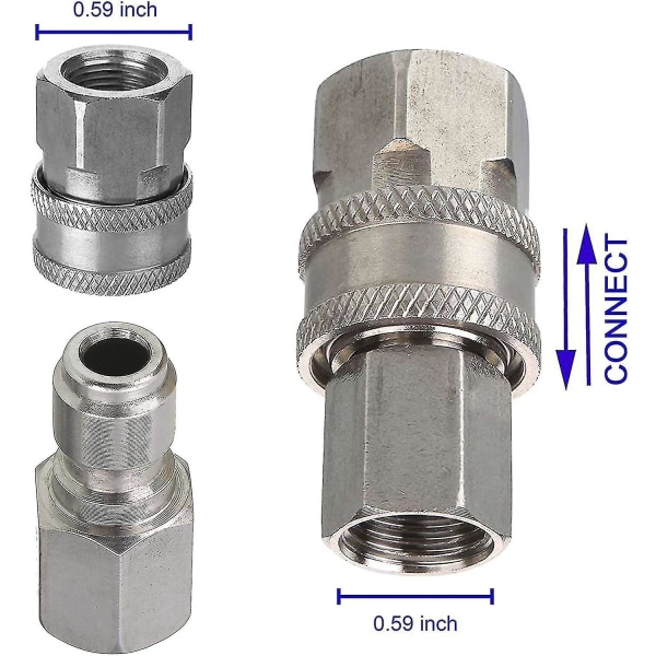 Adaptersæt til højtryksrenser, 3/8 tommer Quick Connect Kit, hunfitting, rustfrit stål, 5000 Psi