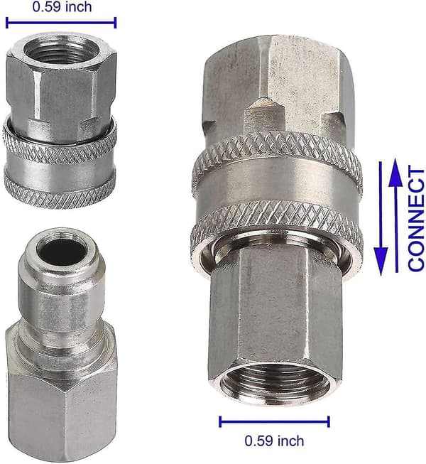 Trykvaske Adapter Sæt, 3/8 Tommer Hurtigkoblingssæt, Hun Fitting, Rustfrit Stål, 5000 Psi