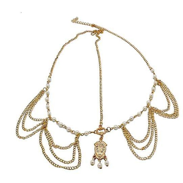 Bryllups Krystal Hovedkæde Guld Vintage Lagdelt Rhinestone Hovedbeklædning Gypsy Hårkæde Brud Fest Festival