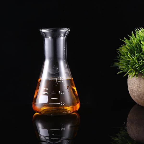 Glasskolbe 150 ml solid konisk form med propp for vitenskapelig laboratoriearbeid og studentbruk