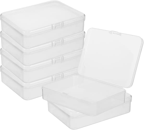 6 stk. mini opbevaringsbokse i plast med låg 4,5 x 3,4 tommer rektangulær organizer