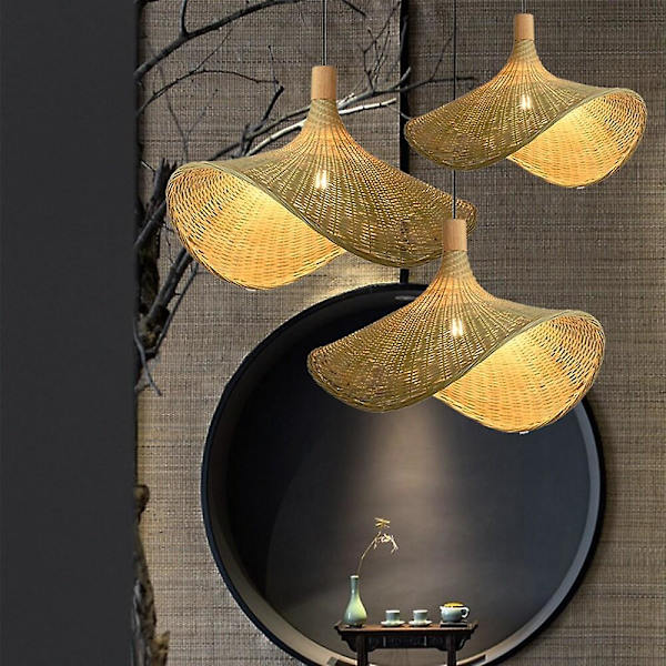 Led Pendellampe 30cm Geometrisk Træ Bambus Naturinspireret