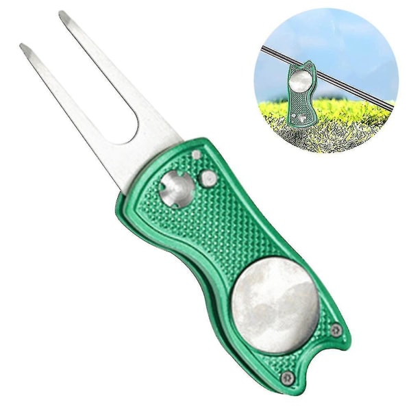 Metall sammenleggbart Golf Divot Tool Magnetisk (grønn)