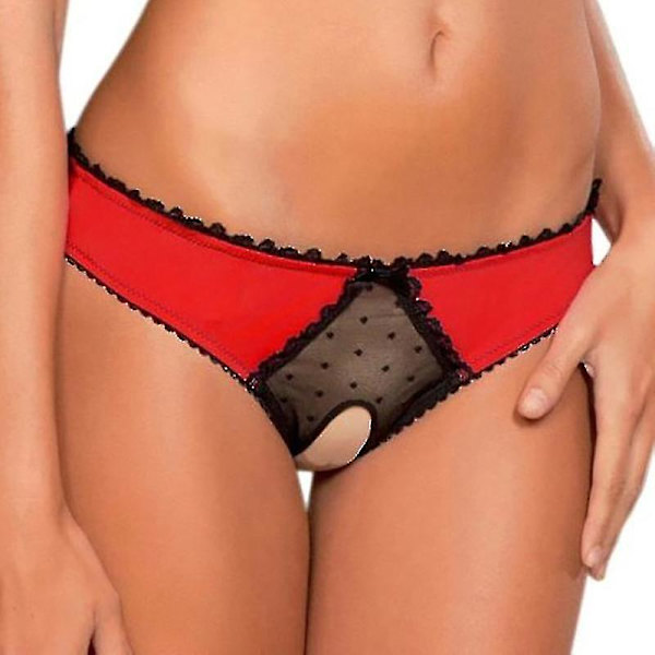 Truser for kvinner med åpen skritt, sexy mesh og sløyfe