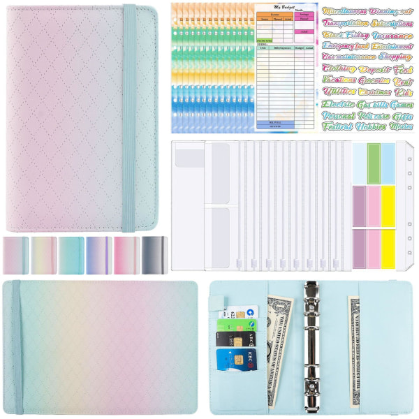 A6 PU Læder Planner Budget Binder Notesbog Kontant Kuvert System Sæt D