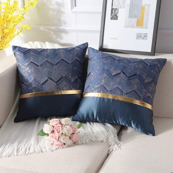 2 st Polyester Guldtrådsvåg Dekorativa Kuddfodral Hem Vardagsrum Soffa Sovrum (45x45cm, Marinblå)