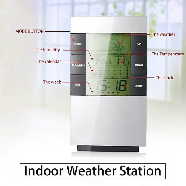 Digital LCD Termometer Hygrometer Inomhus Temperatur Luftfuktighet Klocka