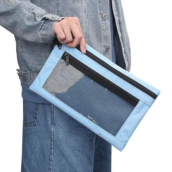 Binder Blyantpose - 3-Ringers Glidelås Blyantpose Dobbel Lomme Blyantveske Med Klar Og Mesh-Vindu