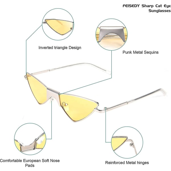 Små Katteøje Solbriller Kvinder Punk Party Metal Rock Candy Farve Briller B2721