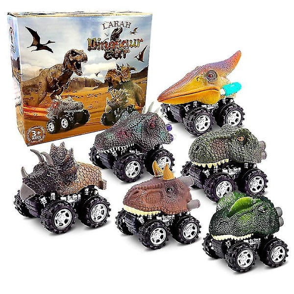 Dra tillbaka dinosauriebilar för barn 6-pack Dinosaurie leksaksbil för 3-åriga pojkar