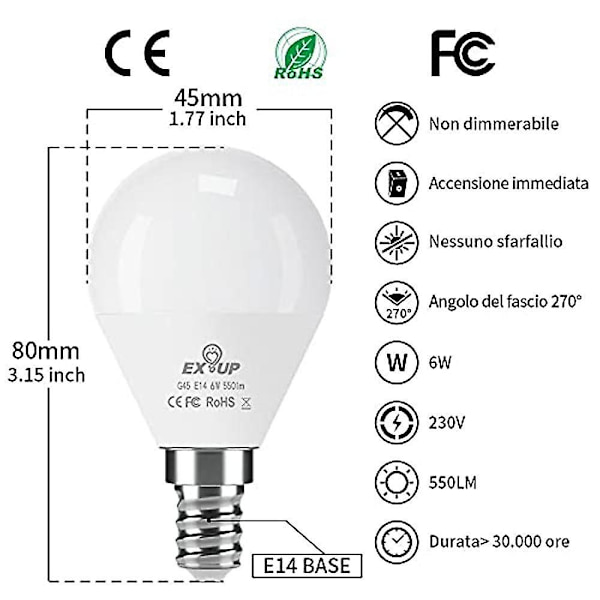 10 stk. 6W LED Globe Pære 600lm E14 G45 20 LED Perler