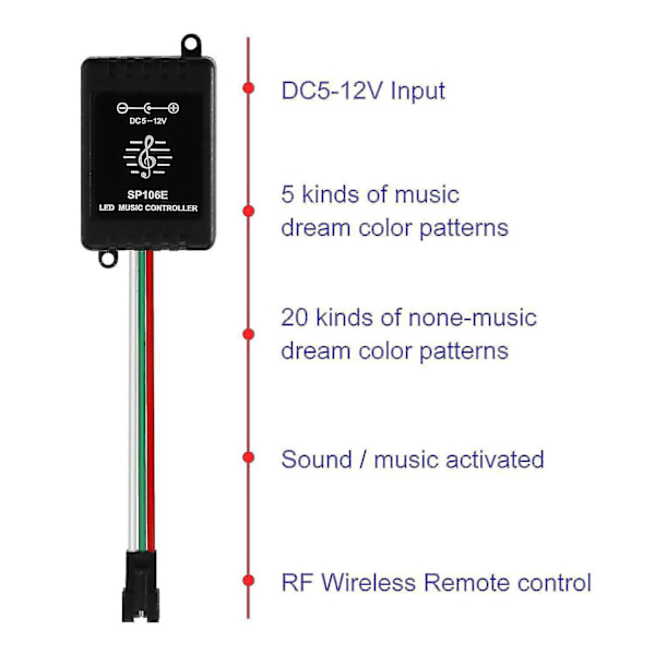4-Modes SP106E LED RGB Musikcontroller med 9-Tasters Fjernbetjening