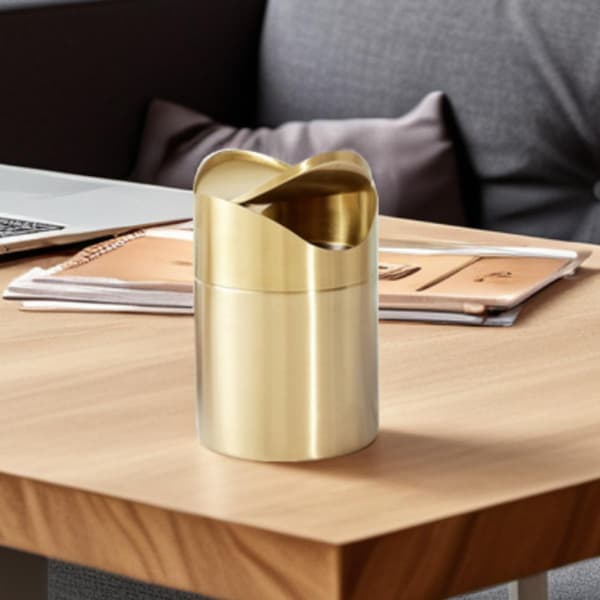 Mini skraldespand i rustfrit stål, luksusdesign, elegant finish, multifunktionel, pladsbesparende
