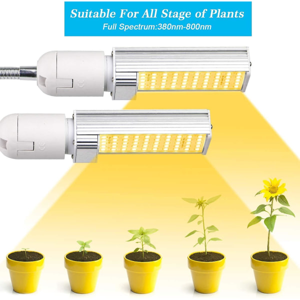 50W LED-vekstlys pærer, 2 stk E27 utskiftbare plantepærer, fullspektrum plantevekstlampe