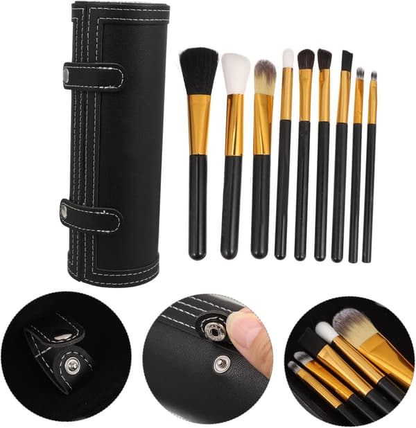Makeupbørstetaske Organizer Etui til Kosmetik Sort Lædermateriale