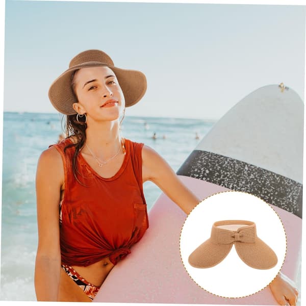 Stråsolhatt med bred brätte för solskydd, vikbar solhatt för strandskuggor, khaki