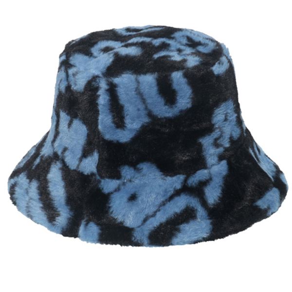 Vinter Bokstavtrykt Bøttehatt Kunstig Pels Fiskehatt Fluffy Bøttehatter Blue
