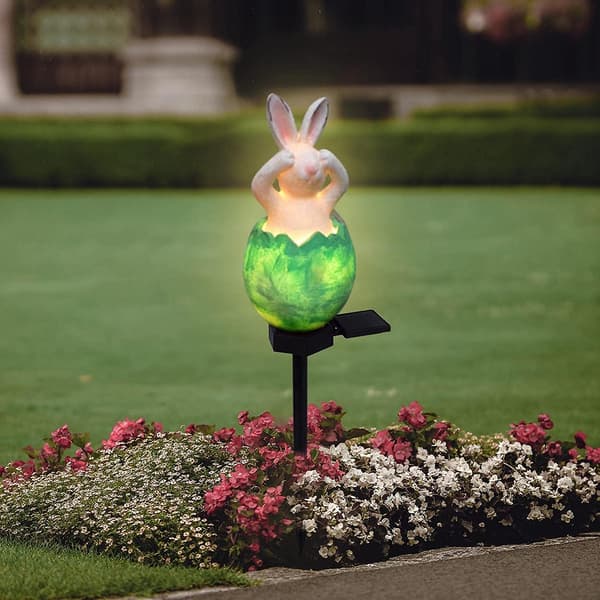 Solcellelamper Utendørs Hage Dekorative Solcelle-LED Kanin Og Egg Lys | Vanntette Jordlamper