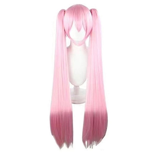 Vocaloid Cosplay peruker 110 cm lång grön rosa med 2 clips Miku syntetiskt hår peruk Pink