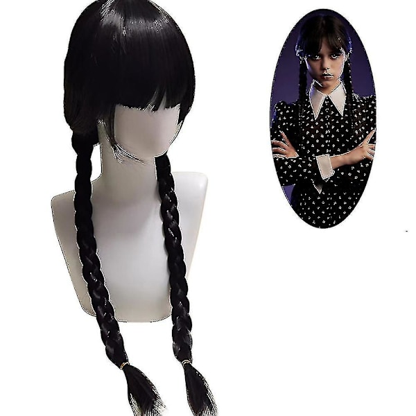 Kvinna Wednesday Addams Deluxe Kostymset Nevermore Uniform Outfit Peruker One Size Only Wigs