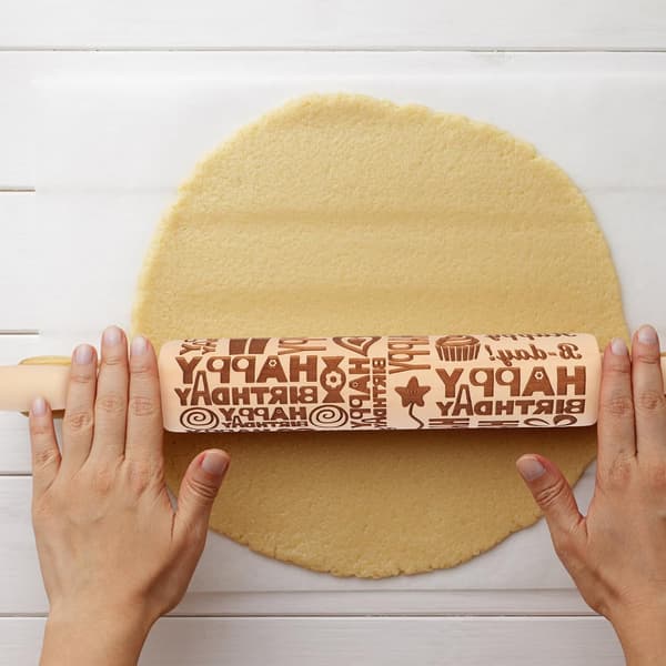 Kjevle i tre for baking 3D-preging Kakedekorasjon Bursdag Gravert deigrulle