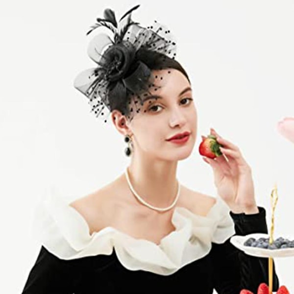 Hatte til Kvinder 50'er Hovedbeklædning med Slør Blomst Cocktail Bryllup Te Party Kirke Derby Hat Mesh Top Hat Jockey Club Hårtilbehør