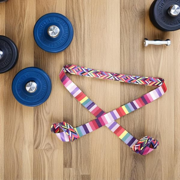 Yogamåtterem med digitalt print regnbuestribe robust bærestrop til yogamåtte