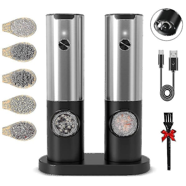 Laderbar Elektrisk Salt- og Pepperkvernsett med Dobbel Ladestasjon, USB-kabel, Automatisk S-yuhao