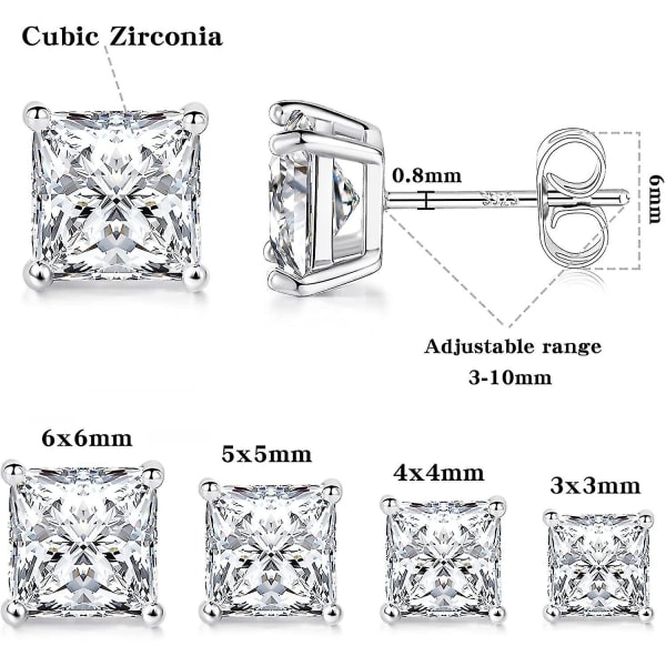 Prinsesse-kuttede Cubic Zirconia 925 Sterling Sølv Post Stud Ørepynt for Kvinner og Menn