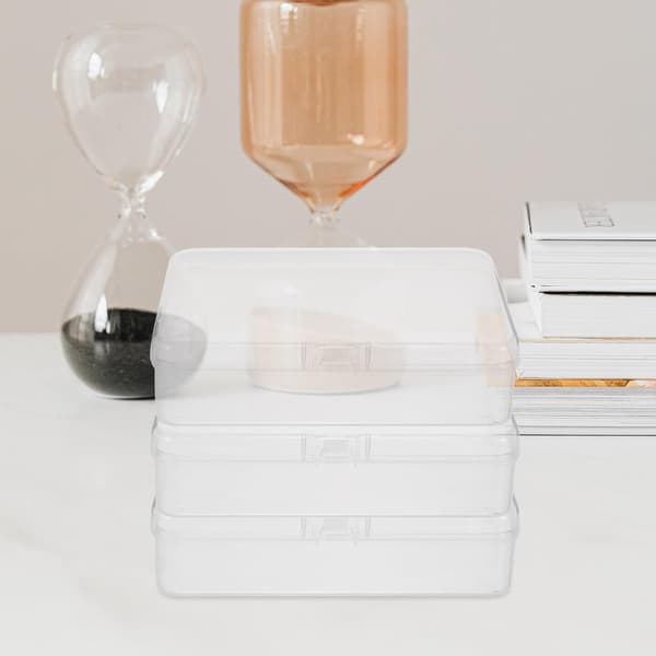6 stk. mini opbevaringsbokse i plast med låg 4,5 x 3,4 tommer rektangulær organizer