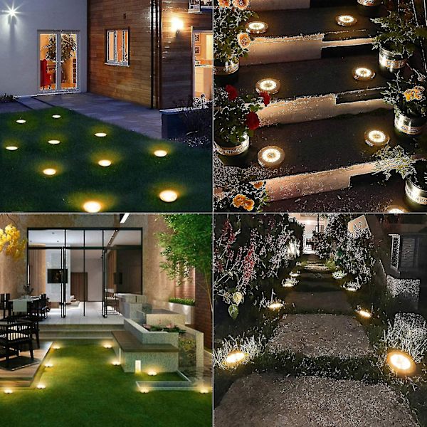 Solcellslampa för trädgård, 8 LED Solcellslampor Utomhus Inbyggd Markbelysning Sollampa IP65 Vattentät Varmvit Marklampa för Uppfart, Trappor, Gräsmatta Cy