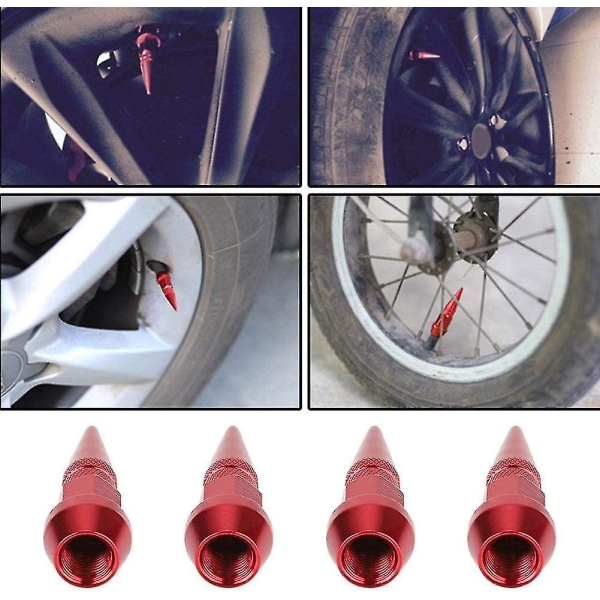 Spike Valve Stem Caps, aluminiumslegering Spike Wheel Dekk Ventil Stem Bil Lastebil Luftstøvhetter Deksler (4 stk røde)