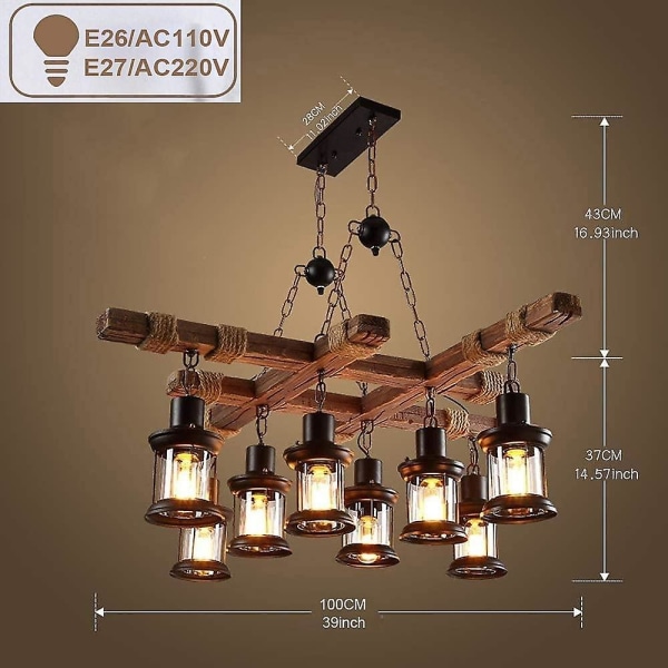 LED-riipusvalaisin Vintage-kattokruunu Puu 8-valoa 100cm