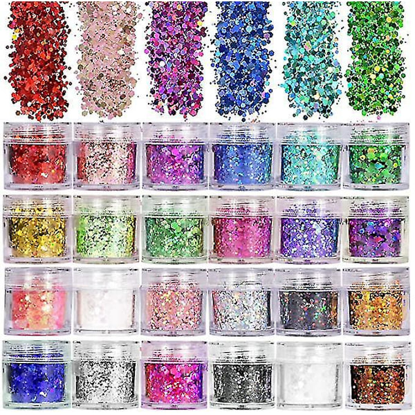 Ansiktsglitter Chunky 24 Ask Sequiner Regnbågsfjällar DIY