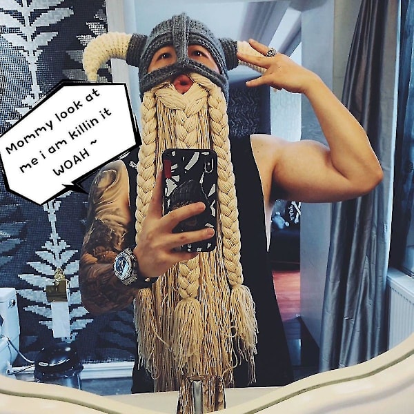 Stickad Viking Skägg Hornhatt Galna Skidmössa White beard