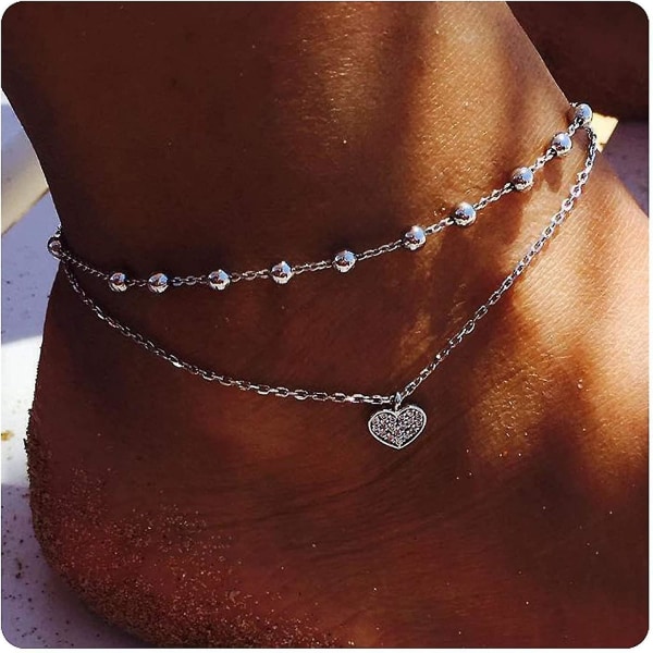 Beads Heart Ankelkæde Søde ankelarmbånd til kvinder Guld Sølv ankelkæder til kvinder Strandfodskæde til teenpiger Clayer Beads Heart -
